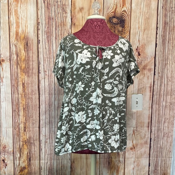 Sonoma Green and White Life Style XL Tunic Top Tie Front with Elastic Bottom - Picture 1 of 7